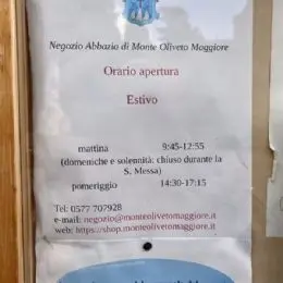 Opening hours of the Abbey Monte Oliveto Maggiore shop